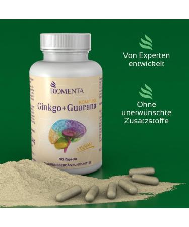 Buy Biomenta Ginkgo + Guarana Complex - 90 High-Dose Vegan Capsules with DHA Caffeine Rhodiola Magnesium Iron Zinc & Vitamin B12 - Premium Quality - Buy Online on GoSupps.com