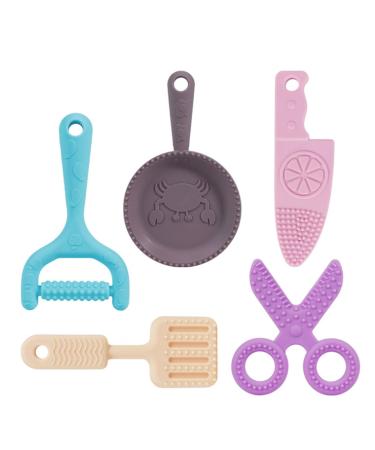 5 pieces baby-silicone chewing toy set BPA-free chewelry supporter sensory foster tools for autism ADHD soft molar biting ring for children (EJ kitchen tools)