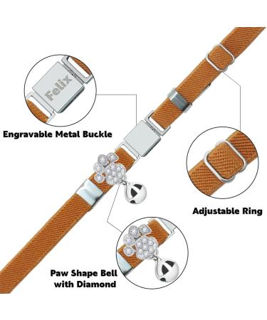 Personalized Light Brown Cat Collar - Engraved with Name & Phone Number Elastic Design with Bell | International Shipping Available - Buy Online on GoSupps.com