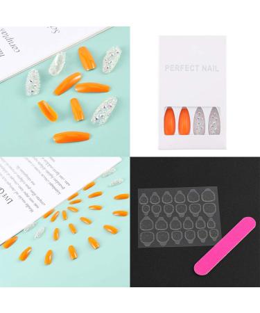 Sethexy Sparkle Long Ballerina False Nails - Shiny Bling Coffin Acrylic Press-On Nail Tips (24 pcs Orange) for Women & Girls - International Shipping - Buy Online on GoSupps.com