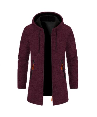 Duohropke Men's Winter Cardigan with Hood | Fleece Hiking Jacket & Casual Coat in Wine | Breathable & Functional Outdoor Hoodie (3XL) - Buy Online on GoSupps.com
