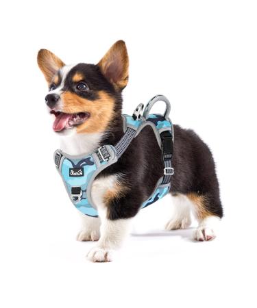 Eyin dog harness for small dogs adjustable breathable reflective padded and breathable breast dishes with handle and front bracket for daily training (camouflage s) s (neck: 32-46cm breast: 35-63cm) camouflage