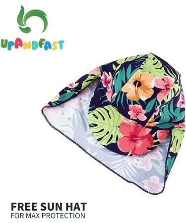 UPF 50+ Baby Girl One Piece Swimwear with Sun Hat | Toddler Swimsuit Set 3-6 Months Dark Blue - Buy Online on GoSupps.com