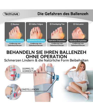 Tech Love Hallux Valgus Correction - Upgrade Fixing Plate & Rail | Unisex Blue Toe Corrector with 3 Fastening Angles for Day & Night Use - Buy Online on GoSupps.com