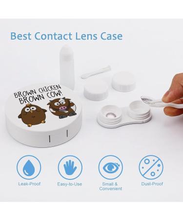 Cute Brown Chicken Brown Cow Round Case For Contact Lens Kit Storage Box with Mirror Printed - Buy Online on GoSupps.com
