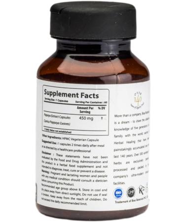 Papaya Leaf Extract 60 Veg Capsules (450mg) - Carica Papaya | Digestive System Support - Buy Online on GoSupps.com