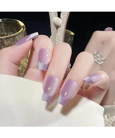 MERVF Coffin Press on Nails Mdeium Fake Nails Purple Ballerina Acrylic Nails Luxury Designs 24pcs Glossy Glue on Nails for Women T-2