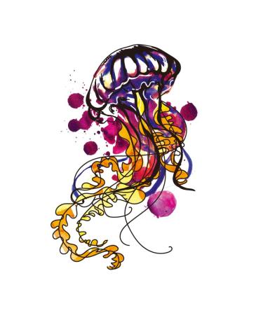SanerLian Jellyfish Octopus Temporary Tattoo Sticker Set of 24 (SF195) - Waterproof Ocean Watercolor Body Art 10.5X6cm - Buy Online on GoSupps.com