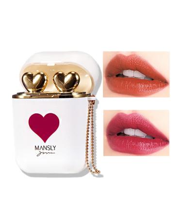 ICE LOVE Matte Lipstick Long Wear Waterproof Moisturizing Velvet Lipstick Non-Stick Cup Lip Make Up Lip Gloss Set for Women 2pcs/Set (White)