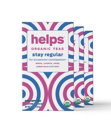 HELPS TEAS | Helps Stay Regular | Organic blend of Senna licorice anise lemon balm and mint that relieves occasional constipation | Laxative and Draining Effect | 16 Tea Bags - Pack of 3 | Helps Stay Regular 16 Count (Pack of 3)