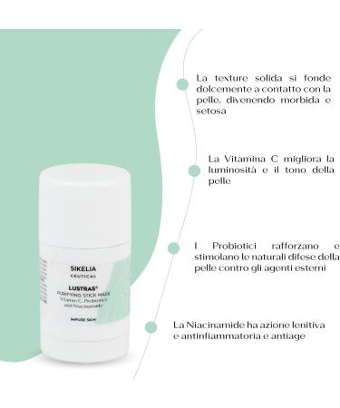  SIKELIA CEUTICAL LUSTRAS Purifying Mask with 99% natural ingredients ideal for combination and oily skin formula enriched with clay vitamin C and niacinamide (35g stick) - Buy Online on GoSupps.com