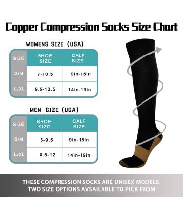 Ikfashoni Copper Compression Socks - 3 Pairs Medical Stockings for Women & Men 15-20mmHg Graduated Compression, Knee High for Travel, Sports, Pregnancy - L-XL Black - Buy Online on GoSupps.com