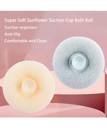 Suction Cup Bath Ball Set - Soft Sunflower Shower Sponge & Exfoliating Loofah for Body Scrub - 2 PCS in Apricot & Blue - Buy Online on GoSupps.com