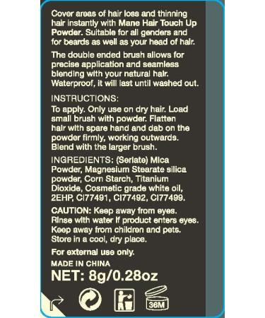 Mane Retouche de cheveux pour dissimuler les racines couvrir les taches chauves remplir la barbe et les lignes de cheveux fines (noir) - Buy Online on GoSupps.com