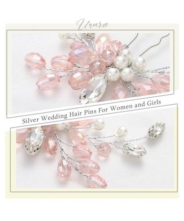 Unicra Rhinestone Hair Needles for Brides - Wedding Hair Jewelry with Pink Crystals | 2 Pieces - Buy Online on GoSupps.com