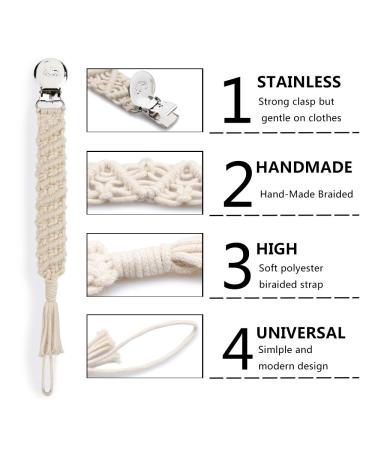 Handmade Braided Macrame Baby Pacifier Clips & Teething Toy Leash - Beige | Boys and Girls - Buy Online on GoSupps.com