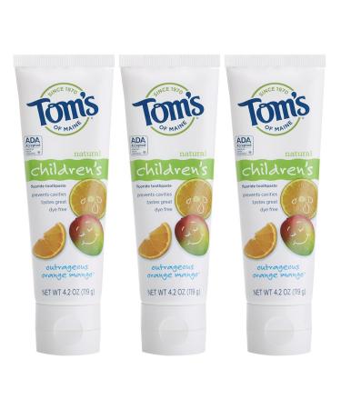 Tom's of Maine Anticavity Fluoride Children's Toothpaste Kids Toothpaste Toothpaste for Kids Outrageous Orange-Mango 4.2 Ounce (Pack of 3) Orange Mango 4.2 Ounce (Pack of 3)