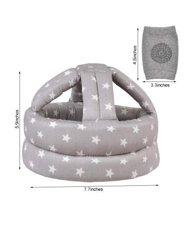 TORASO Baby Head Protector & Knee Pads for Crawling Infant Safety - Gray Star Design | Ages 6-36 Months - Buy Online on GoSupps.com