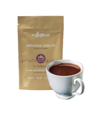 LES SIFFLEUX Vitality Drink (Bollywood 100g) Pure Dark Cacao Turmeric Cinnamon & Ginger Sugar-Free Hot Chocolate Powder - Indian Spices Chocolate Powder Vegan Latte Mix