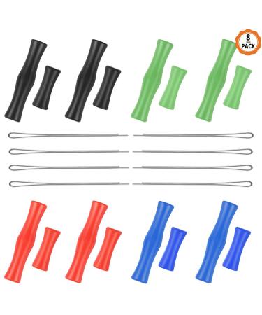 Dadabig 8 pairs archery finger protection silicone archery finger protector bowstring protective equipment finger tab bowstring finger saver with 8 handy needle for beginners (black blue green red)