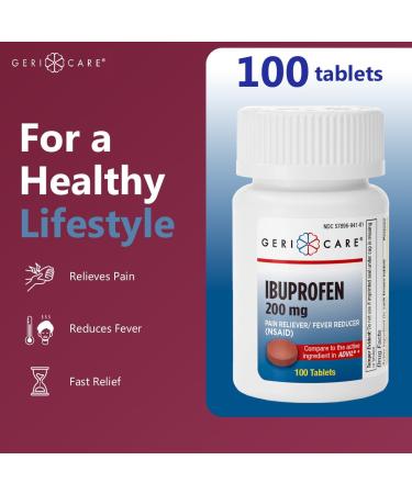 GeriCare Ibuprofen 200mg, Pain Reliever, Fever Reducer, Relieves Body Aches, 100 Count (Pack of 2) - Buy Online on GoSupps.com
