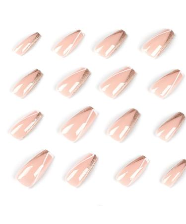 IMSOHOT Long Coffin Press on Nails French Nude Glitter False Nails - 24pcs - Buy Online on GoSupps.com