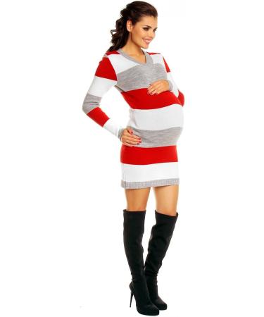 Zeta Ville Women's Maternity Stripes Knit Jumper Dress Tunic Top V-Neck - Red, Size 16-18 - Buy Online on GoSupps.com