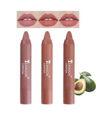 WENJLYJ 3 Pcs Nude Crayon Lipstick Matte Velvet Naked Pencil Lip Gloss Set Waterproof Long Lasting Non-Stick and Non-Smudge Lip Balm Lipstick Sets for Women B