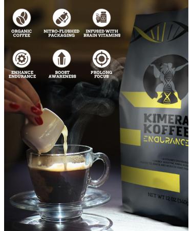 Kimera Koffee Organic Ground Coffee - 12 oz - Endurance Blend Medium Roast Ground Coffee with L-Tyrosine Vitamin B12 and Glycine - Enjoy a Rich Organic Coffee Any Time of Day - Buy Online on GoSupps.com