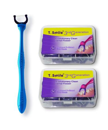T.Smile Evolutionary Clean Dental Flossers, Kit of Refills Plus Long Handle (1 Handle + 100 Refills)