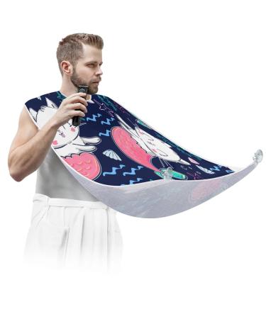 Cartoon Cats Painting Beard Bib Apron Beard Bib Hair Catcher for Men Shaving and Trimming Non-Stick Waterproof Beard Cape Grooming Cloth with 2 Suction Cups Gifts for Men