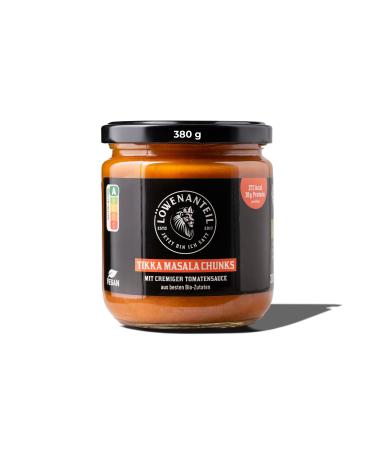 Lion content - Chunky Bowls - Tikka Masala - 1x 380g glass - vegan chicken creamy tomato sauce & Far Eastern spices - without adding sugar + gluten -free - Healthy ready meals with lots of protein 1