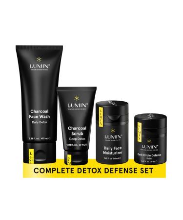 Lumin 4 Piece Men Skincare Set with Charcoal Face Wash Deep Scrub Daily Moisturizer & Dark Circle Defense Balm Helps Detoxing & Hydrating for All Skin Types