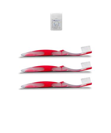 WELdental SoFresh Flossing Toothbrush - Kids Size Soft | You Choose Color and Quantity | Bundle with (1) Mint Xylitol Dental Floss Kid Size (3-Pack Red) 3-Pack Red