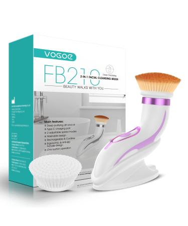 VOGOE Facial Cleansing Brush Electric Rechargeable Spin Face Brush Waterproof IPX6 Face Wash Brushes with 2 Speeds and 2 Brushes for Deep Cleansing and Gentle Exfoliation FB210 Purple - Buy Online on GoSupps.com
