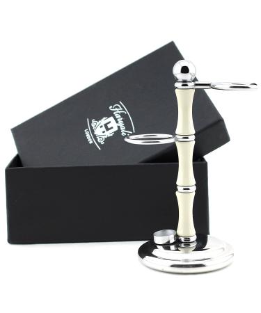 Haryali London Razor Stand - Sustainable Shaving Stand - 2 in 1 Brush and Razor Stand Holder - Non-Rustic - Stainless Steel - Ivory Resin Finish - Shaving Brush Stand - Razor Holder - Zero Waste