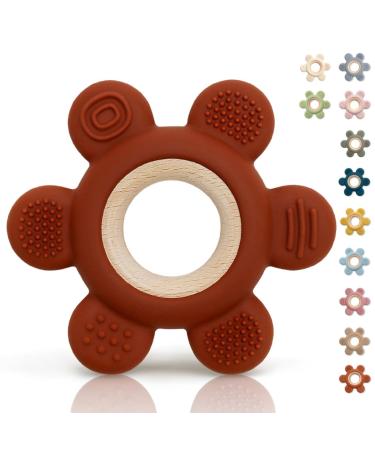 Caja Beißring Baby - Zahnungshilfe - Bitering Flower - Footy - Toughs - Nursing - Accessories Silicone for Babies from 3 months (Coffee)