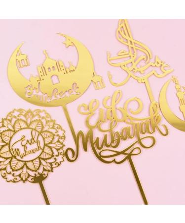 Eid Mubarak Cake Toppers Golden Acrylic Moon Cake Topper for Islamic Muslim Festival Kareem Ramadan Cupcake Decorations Supplies - Buy Online on GoSupps.com