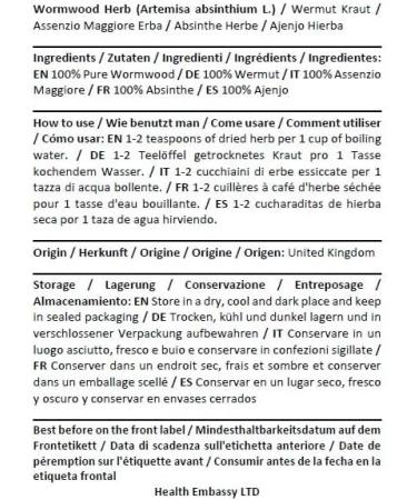  HEALTH EMBASSY Health Embassy Herb of Absinthe Herbal Tea | Artemisia Absinthium L | Wormwood Herb Tea 50g - Buy Online on GoSupps.com