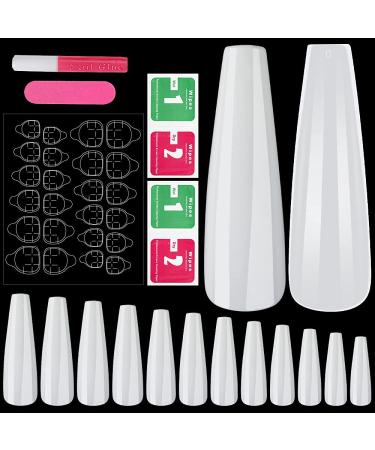 Rosy Finch XXL Extra Long Coffin Stick on Nails - White 2, Long Press Acrylic False Nails with Glue & File for Women - Buy Online on GoSupps.com