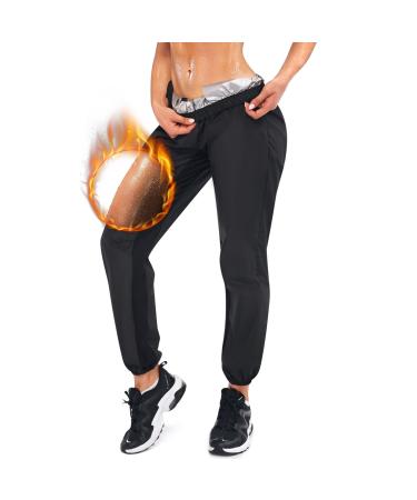 Bingrong women's sauna jogging pants sports pants high waist training pants long sweat pants for weight loss women's quick-drying sweatpants sweatpants tummy control fitness body shaper black L