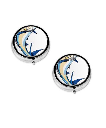 (Fish) Round Pill Box 3 Compartment Pill Box Mini Decorative Pocket Purse Portable Travel Medicine Tablet Vitamin Holder Organizer Pill Case