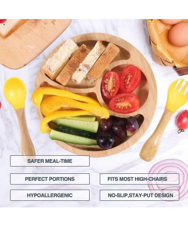 Bamboo Baby Weaning Set - Suction Bowl, Plate, Spoon & Fork in Yellow - Buy Online on GoSupps.com