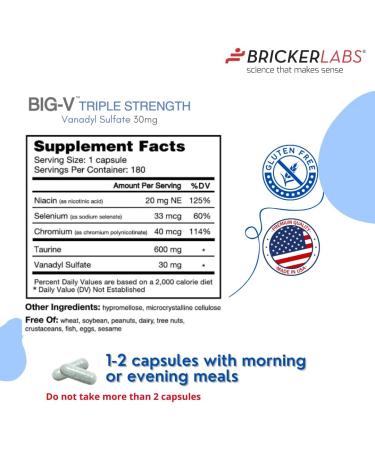 Bricker Labs Big-V Triple Strength Vanadyl Supplement - 180 Capsules with Selenium, Chromium, and Niacin - Buy Online on GoSupps.com