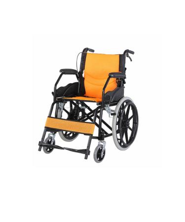 Mobile Lightweight Wheelchair for Seniors Foldable Manual Wheelchair with Non-Slip Handrail & Handbrake Carbon Steel Folding Transport Wheelchair for Disabled (Orange)