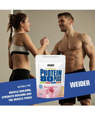 Buy WEIDER Protein 80 Plus - Low-Carb Raspberry Cream Protein Powder (500g) | Multi-Component Casein & Whey Mix for Shakes - International Shipping Available - Buy Online on GoSupps.com