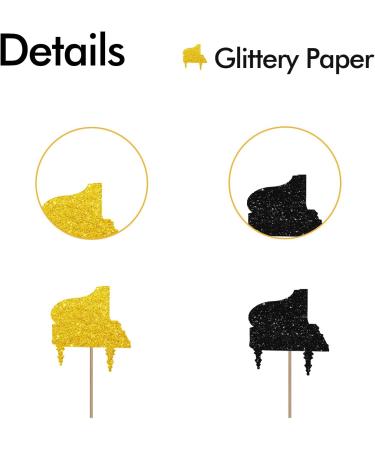 Piano Cupcake Toppers Piano Birthday Cupcake Toppers Music Themed Dessert Picks Musician/The Pianist Birthday Party Decoration - Black & Gold Glitter - Buy Online on GoSupps.com