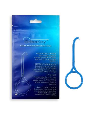 OrthoKey Clear Aligner Removal Tool — Grabber Tool for Invisible Removable Braces and Retainers — Retainer Cleaner - Fits Into a Dental Carrying Case or Aligner Case — Small Size, Blue (1-Pack) (Blue, 1-Pack)