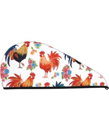 Roosters and Flowers Microfiber Hair Towel - Soft Super Absorbent Quick Dry Hair Wrap for Long Curly & Thick Hair - Coral Velvet for Women - Buy Online on GoSupps.com