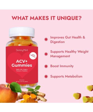 Buy SkinnyMint Super ACV Gummies | 4-in-1 Apple Cider Vinegar Probiotics Turmeric & Ginger for Gut Health Digestion Metabolism & Immune Support - 60 Count - Buy Online on GoSupps.com
